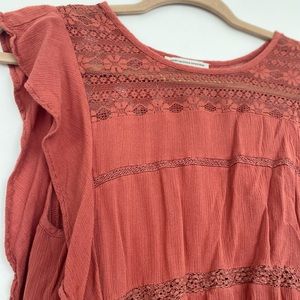 American Eagle Crochet Top Ruffle Blouse